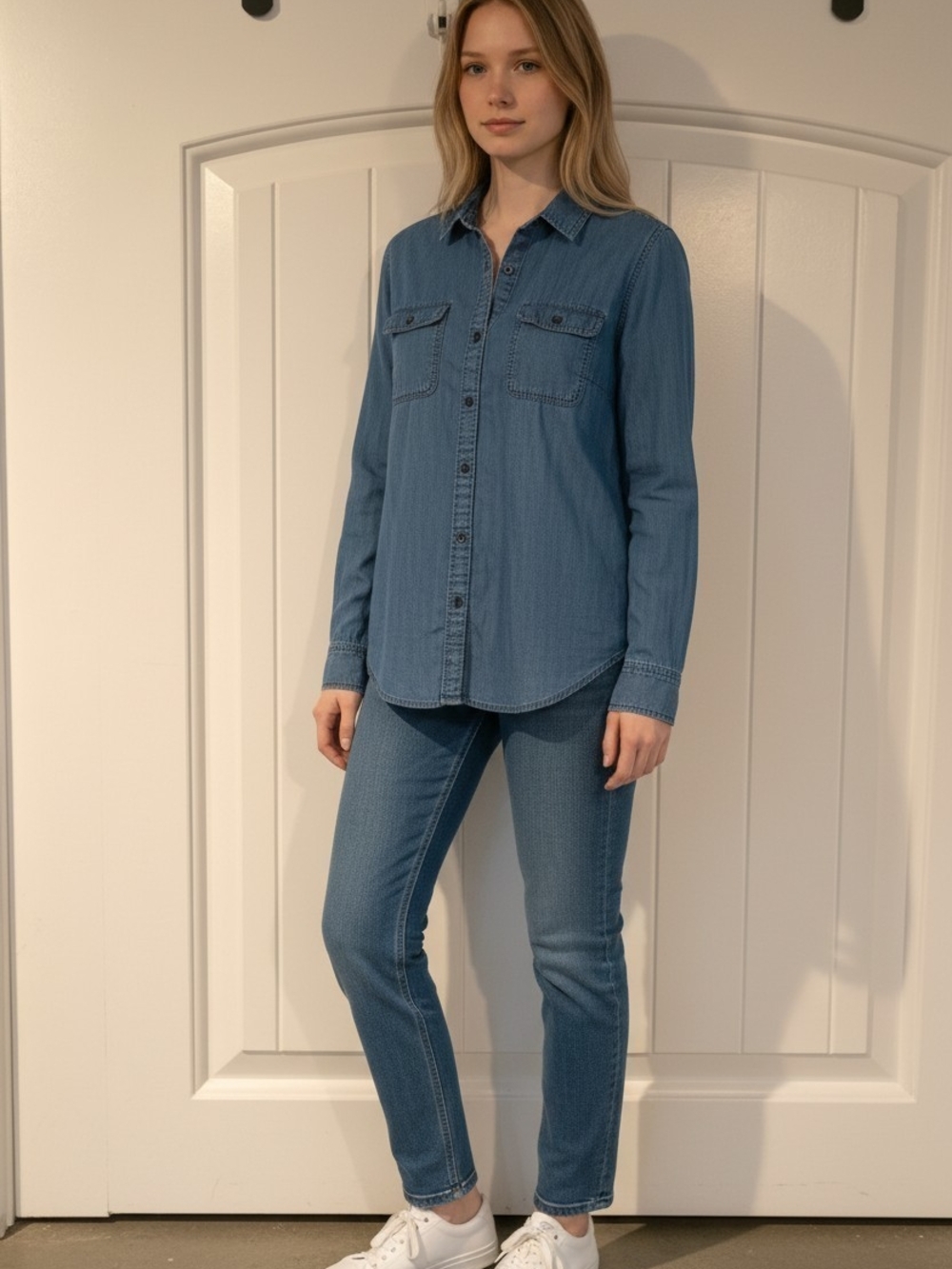 St. John’s Bay 2X Dark Chambray Denim Shirt 100% Cotton Button Down